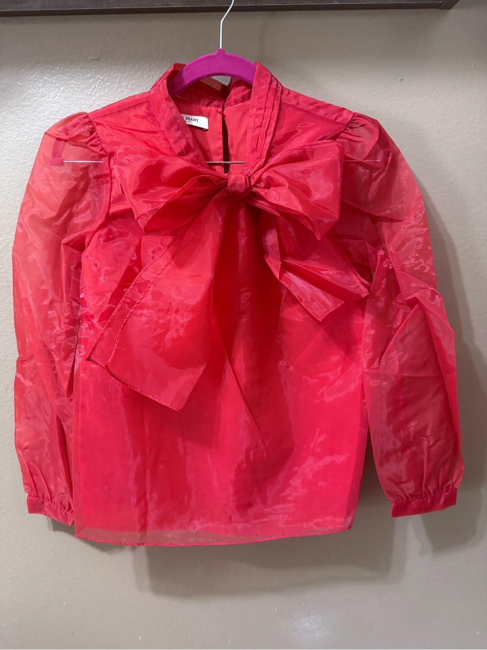 Stunning Shiny Red Sheer Bow-Tie Blouse